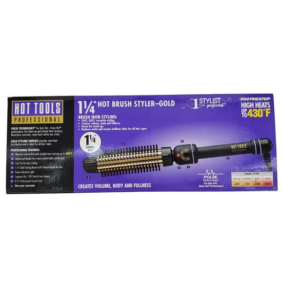 Hot Tools 1 1/4 Pro Signature Heated Round Hair Styling Brush Gold Surface New - Picture 6 of 6